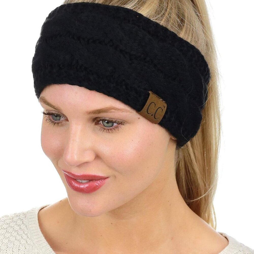 Soft Stretch Winter Warm Cable Knit Fuzzy Lined Ear Warmer Headband